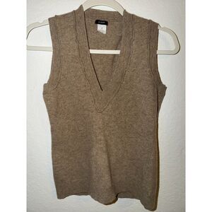 J.Crew Wool Knit Sweater Vest Size S Tan Brown V-Neck Pullover Classic Warm